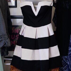 Short Black & White strapless cocktail dress